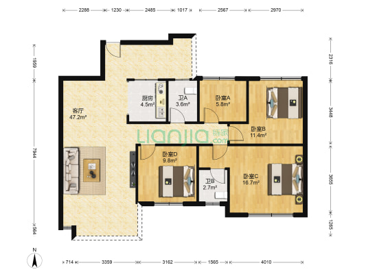 中城国际社区 4室1厅2卫 104平方