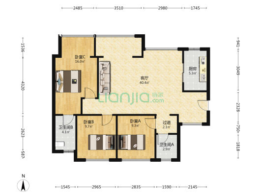 电建云岩赋 3室1厅2卫 110平方