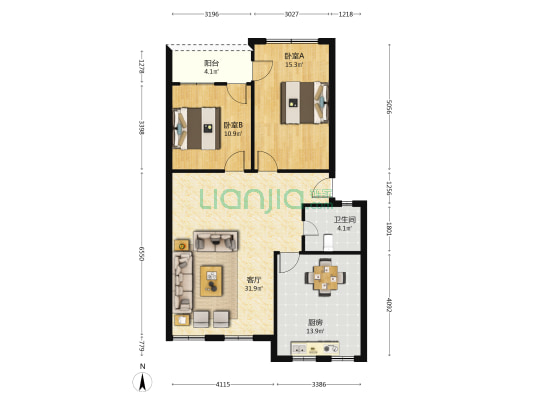 北大街 2室1厅1卫 95平方