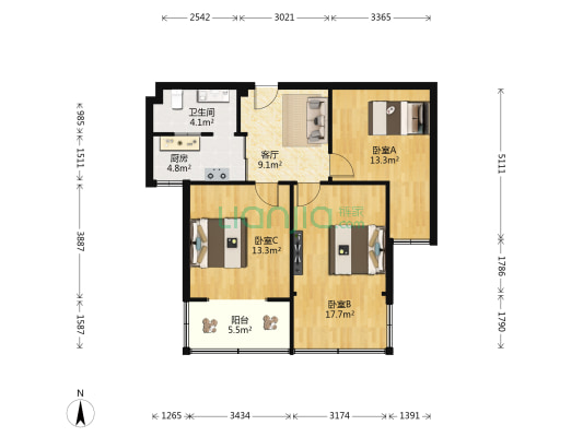 景城名郡 3室1厅1卫 67平方