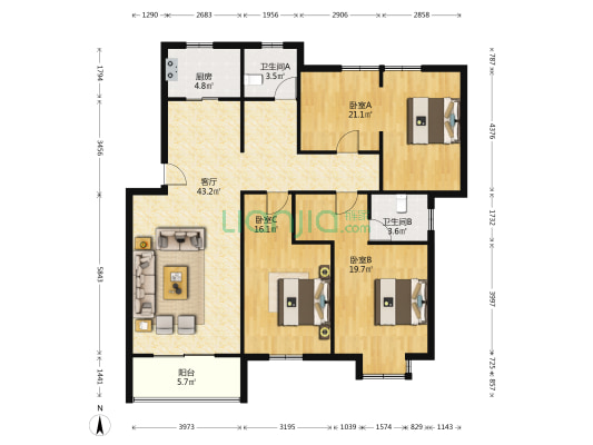 天宁雅居 3室1厅2卫 137平方