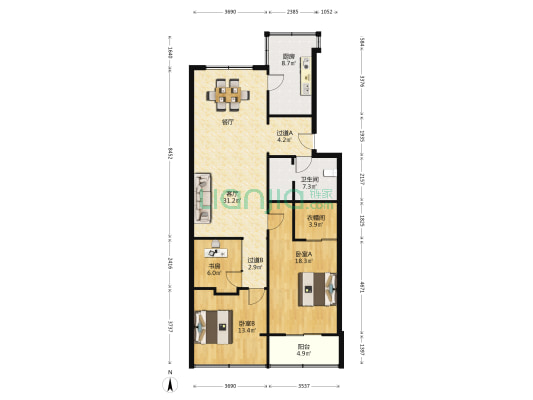 武林公寓 3室1厅1卫 121平方