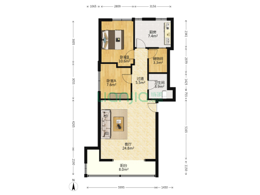 明珠花园北区 2室1厅1卫 82平方