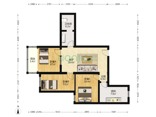 东营里1号院 3室1厅1卫 55平方