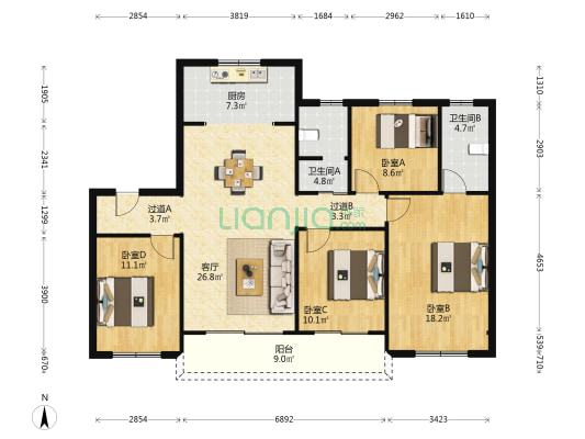 中南上悦诗苑二期 4室1厅2卫 129平方