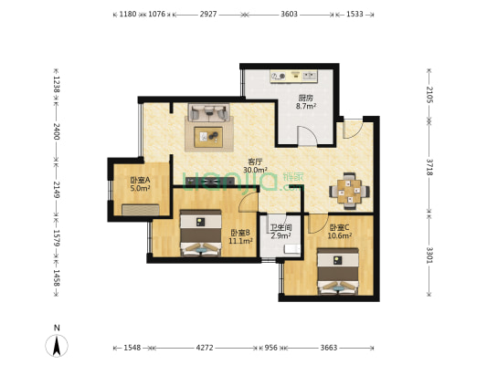 华宇星领地 3室1厅1卫 83平方