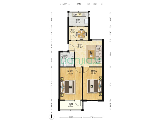 朝阳社区 2室2厅1卫 72平方