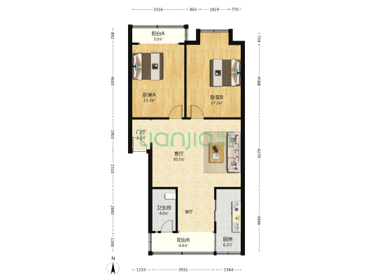 盛世苑A区 2室1厅1卫 96平方