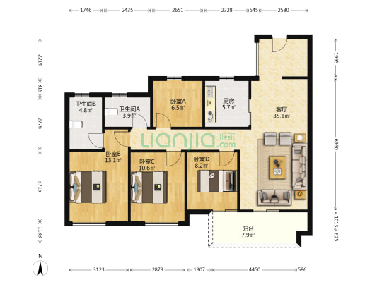 中海阅江府 4室1厅2卫 119平方