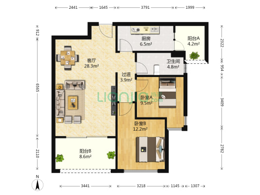 天隆三千海 2室1厅1卫 94平方