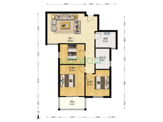 上城公馆 3室1厅1卫 95平方
