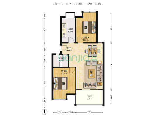 幸福佳苑 2室1厅1卫 77平方