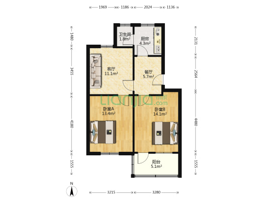 中南大学计量局宿舍 2室2厅1卫 65平方