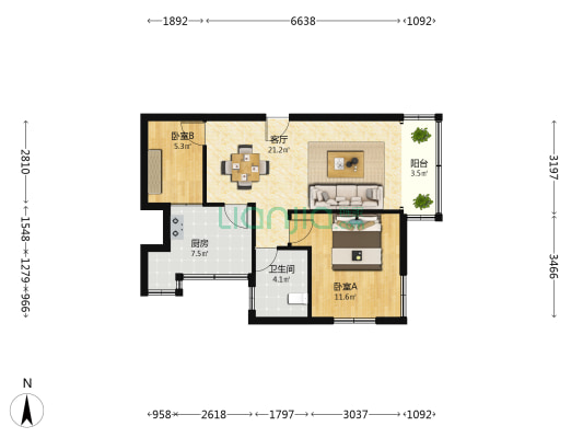 金湖花园 2室1厅1卫 66平方