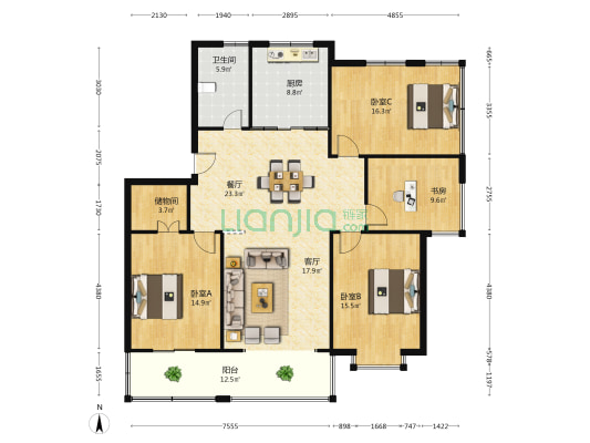 海北新村海阳公寓 4室2厅1卫 154平方