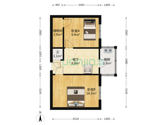 前进路12号院 2室1厅1卫 49平方