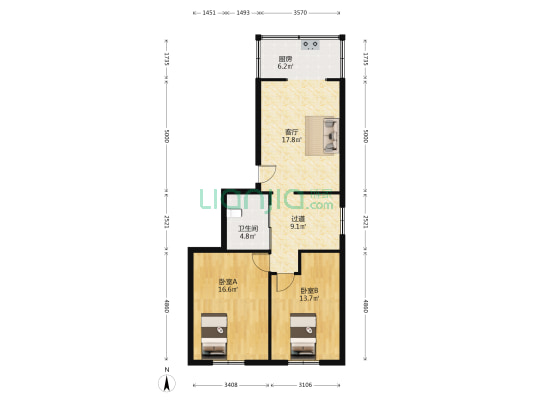 华清园 2室1厅1卫 87平方