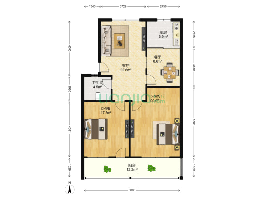 福山小区 2室2厅1卫 160平方