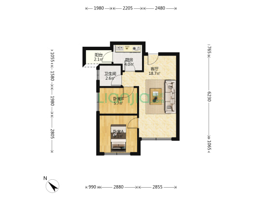 中化滨江锦府 2室1厅1卫 52平方