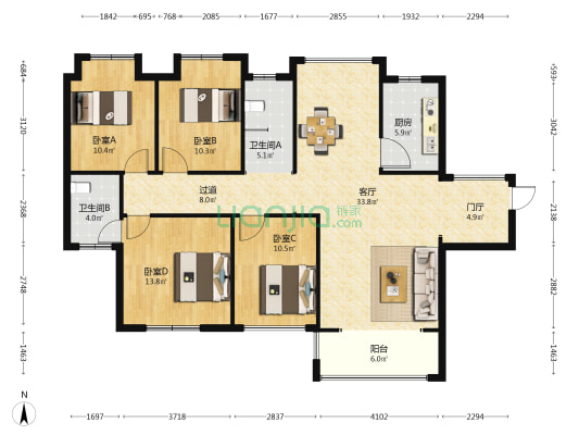 星和湾 4室1厅2卫 132平方