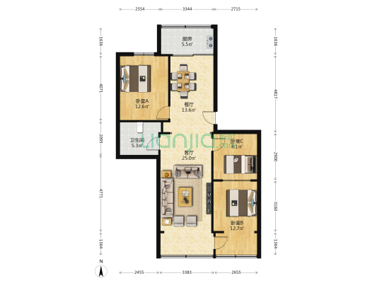 华英小区 3室2厅1卫 105平方