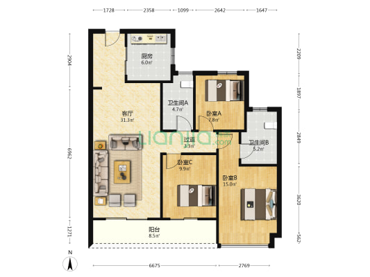 华润绿城杭樾润府 3室1厅2卫 114平方