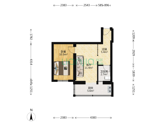 巴山路公寓 1室1厅1卫 47平方