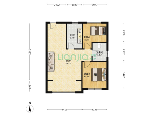 林达英冠乐创城 2室1厅1卫 92平方