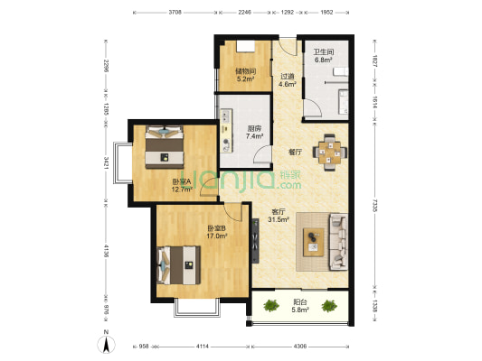 锦绣春城 2室1厅1卫 116平方