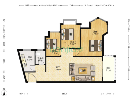 湘水明珠 3室1厅1卫 114平方