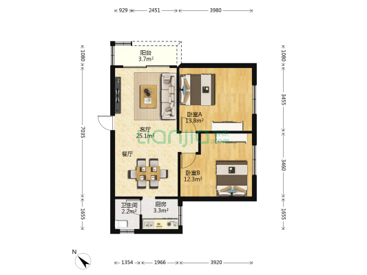 豪苑公寓 2室1厅1卫 76平方