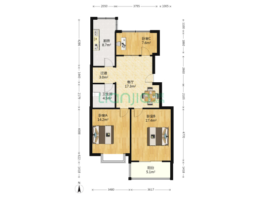 怡水嘉园 3室1厅1卫 100平方