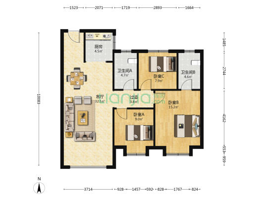 淮海青年城 3室1厅2卫 110平方