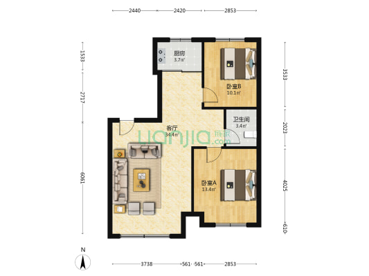 临河宸章 2室1厅1卫 88平方