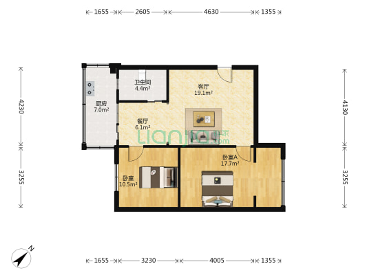 金沙巷16号 2室2厅1卫 78平方