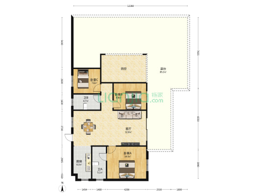 亨特山屿湖 3室1厅2卫 114平方