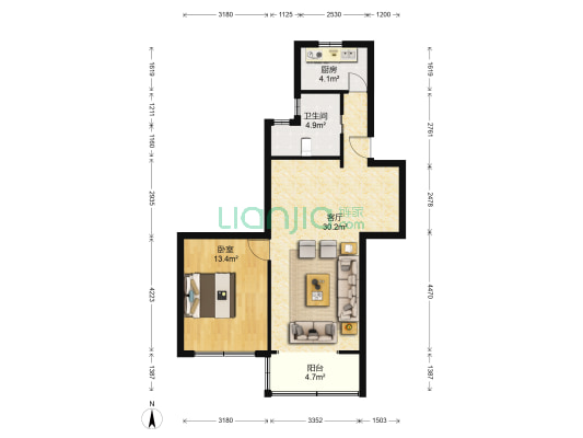 古北虹苑（一期） 1室1厅1卫 69平方
