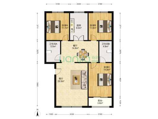 馨苑家园 3室2厅2卫 123平方