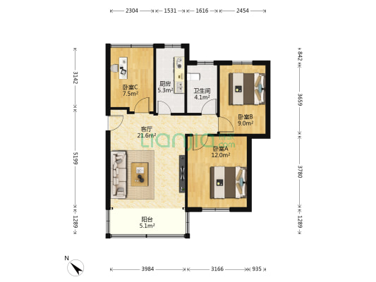 文汇花园 3室1厅1卫 83平方