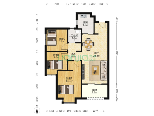 首开龙湖春江彼岸三期 3室1厅1卫 88平方