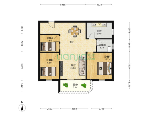 金贵小区 3室1厅1卫 84平方