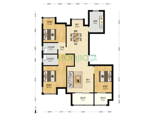 国投·华电蔚蓝海岸 3室2厅2卫 131平方