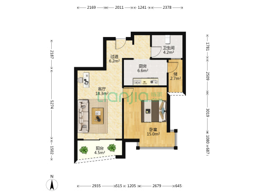 皇都花苑 1室1厅1卫 73平方