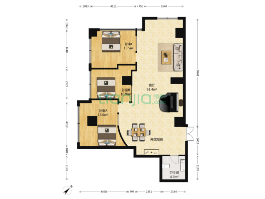 中闽大厦 3室1厅1卫 132平方