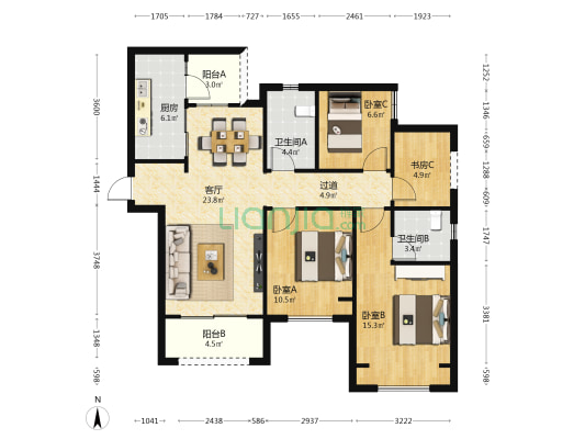荣盛观云郡璟园 4室1厅2卫 111平方