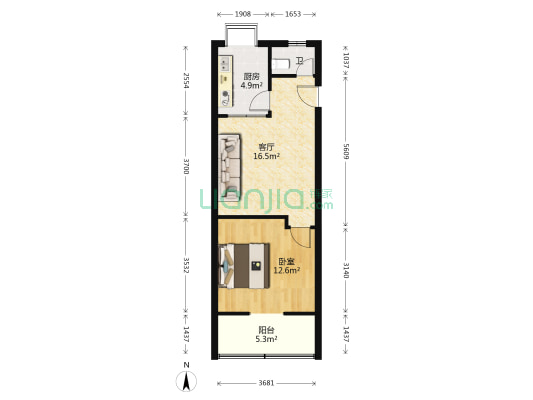千家街教委宿舍 1室1厅1卫 50平方