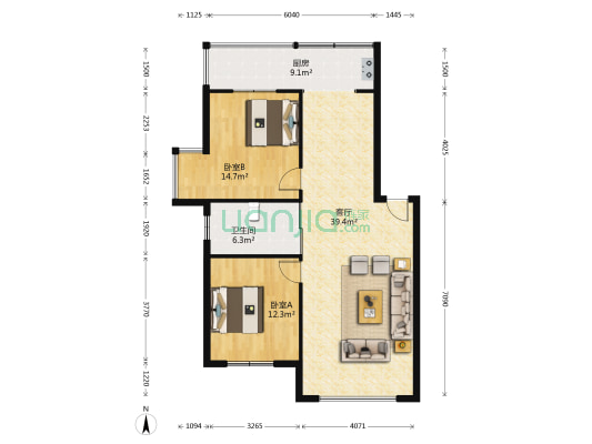 天邦雅居 2室1厅1卫 102平方