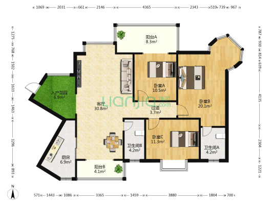 夏威夷豪庭 3室1厅2卫 141平方