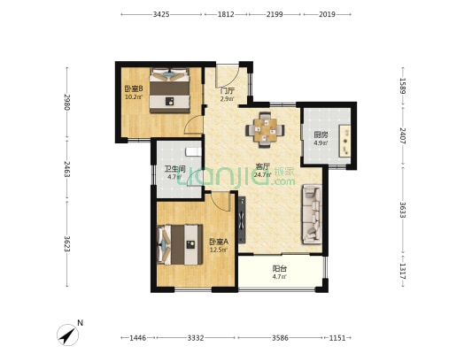 海口椰风水韵北区 2室1厅1卫 86平方