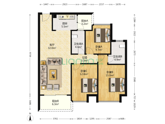 星月湾豪苑 3室1厅2卫 120平方